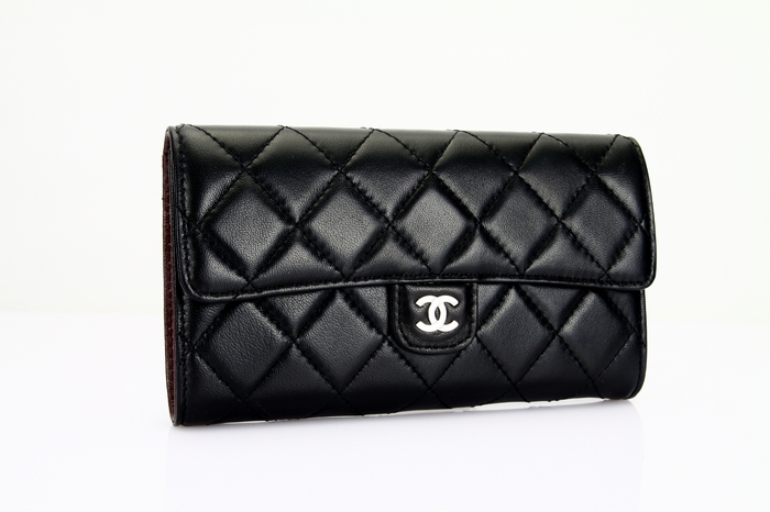 AAA Chanel Lambskin Long Tri-Fold Wallets A31509 Black Online